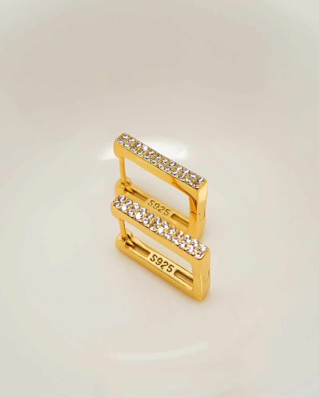 Gold Vermeil Square Pavé Huggie Hoops 