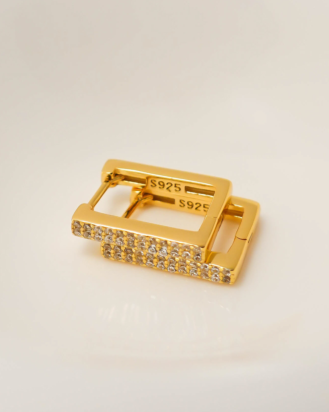 Gold Vermeil Square Pavé Huggie Hoops 