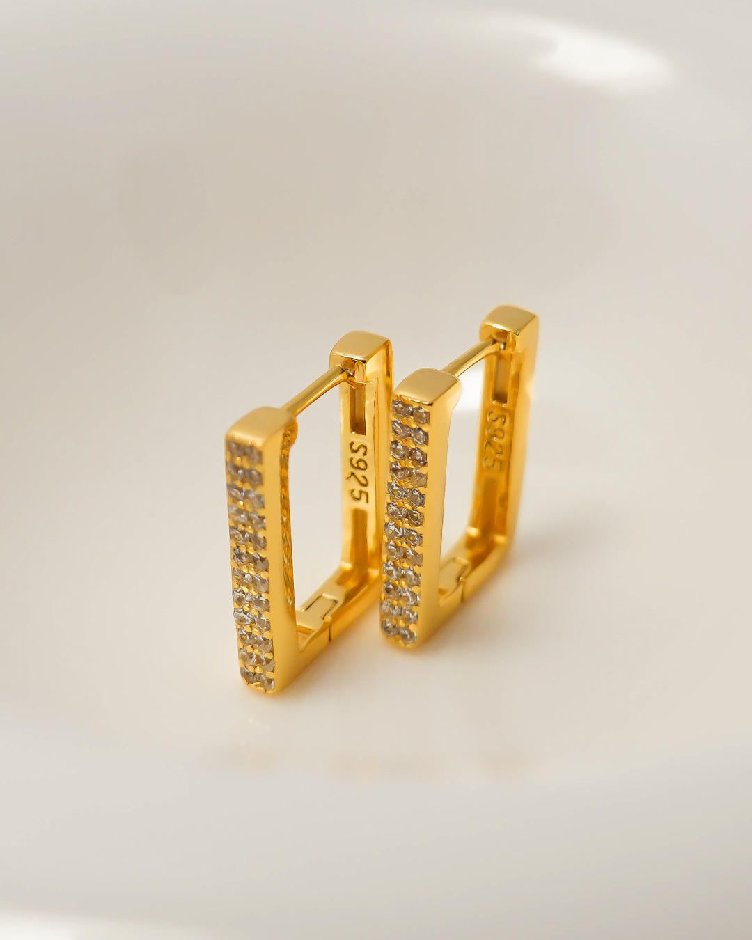 Gold Vermeil Square Pavé Huggie Hoops 