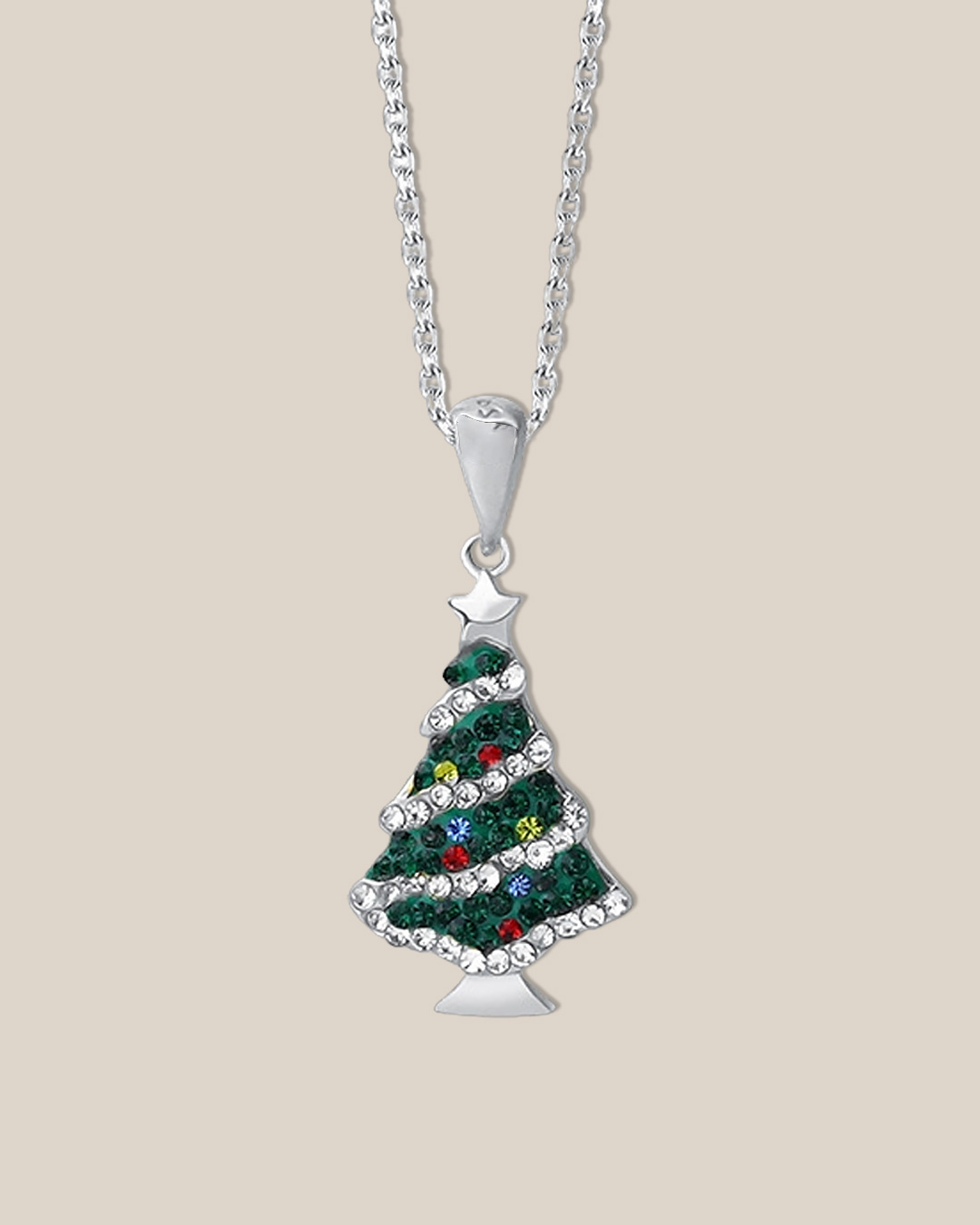 Silver Multicolor Christmas Tree Pendant Necklace 