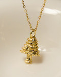 Gold Christmas Tree Pendant Necklace 