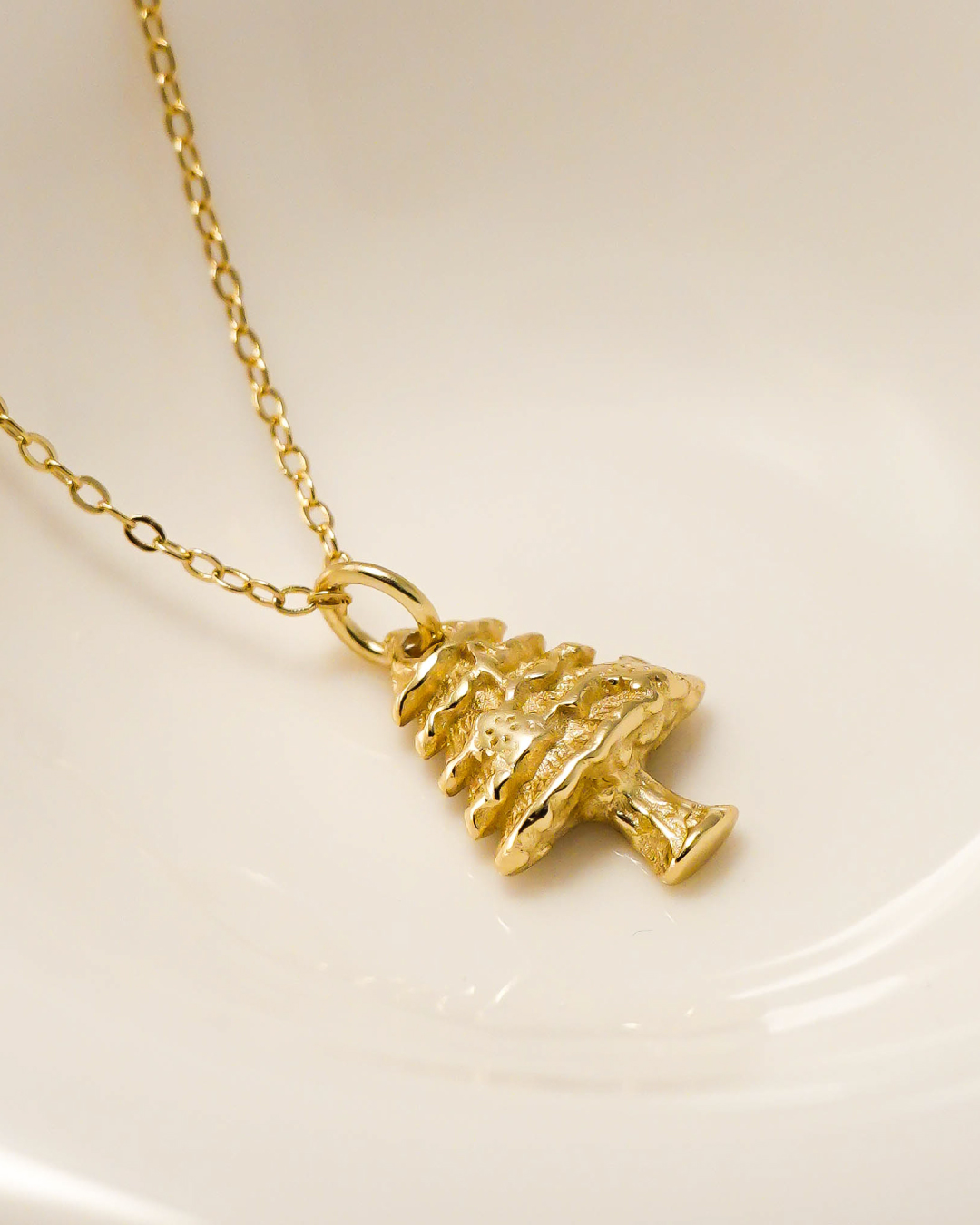 Gold Christmas Tree Pendant Necklace 