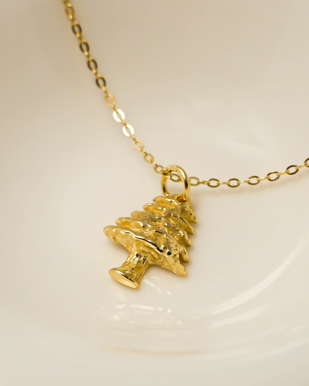 Gold Christmas Tree Pendant Necklace 