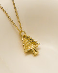 Gold Christmas Tree Pendant Necklace 